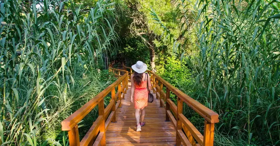 Wooden walkway along the emerald cascades of Skradinski Buk in Krka National Park on a guided coach day tour from Split with boat cruise and Primošten swim stop